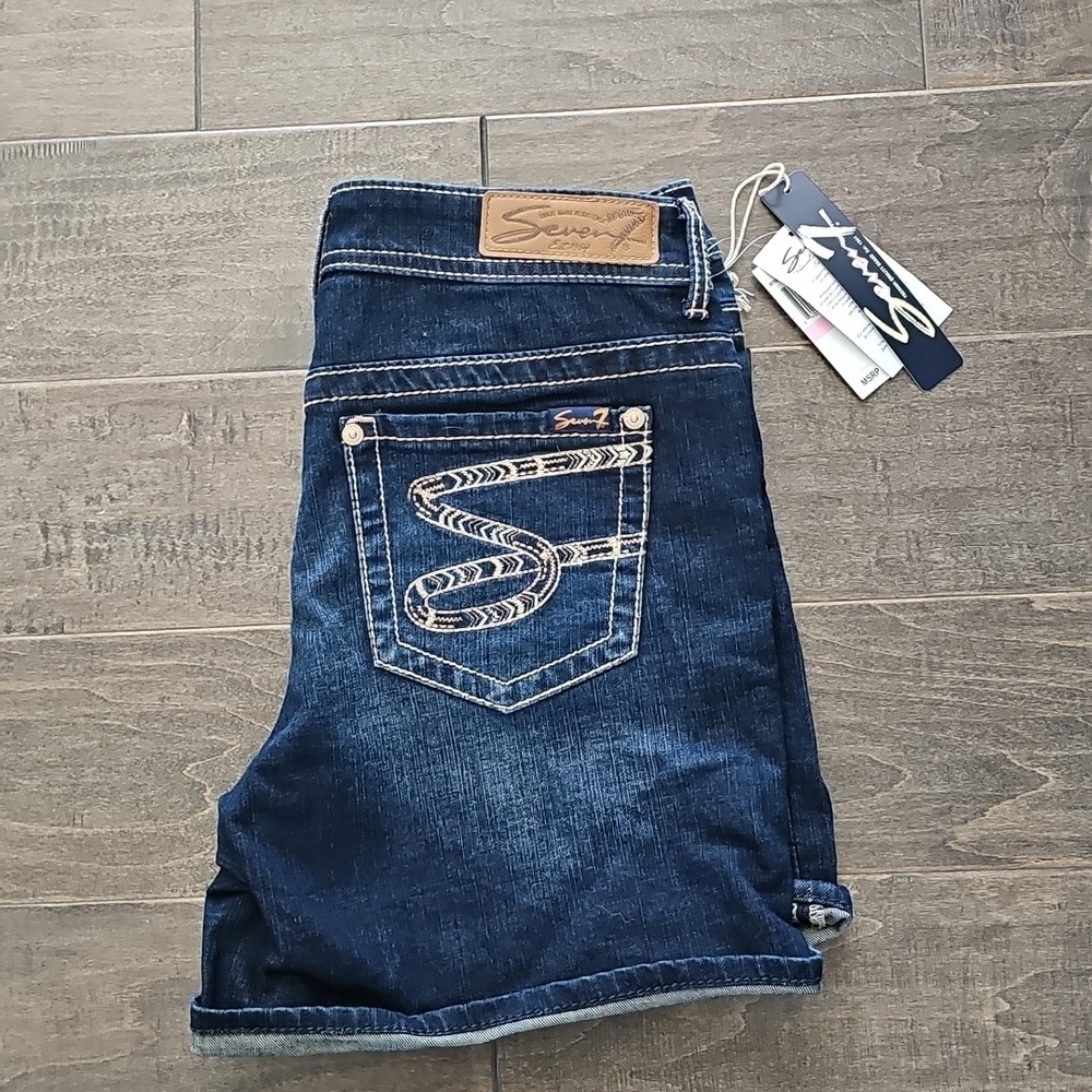 New Seven7 Dark Blue Jean Shorts Sz 6 - Picture 3 of 5